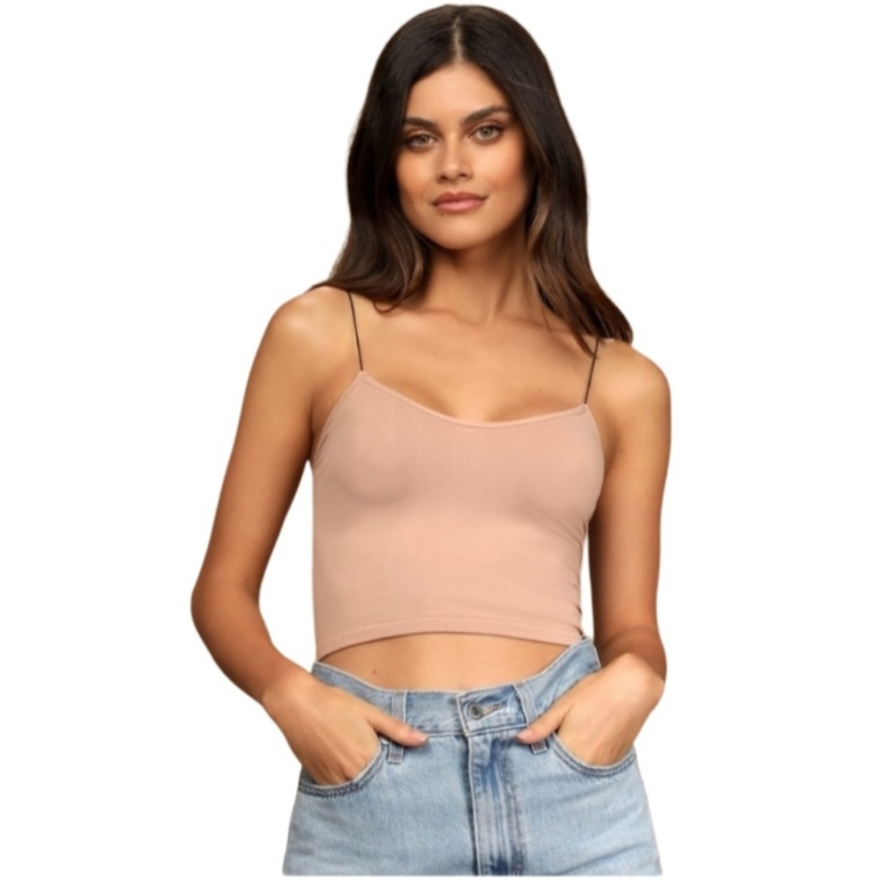 FREE PEOPLE INTIMATELY Seamless Brami Bra Bralette Beige Tan Base Layer NWOT